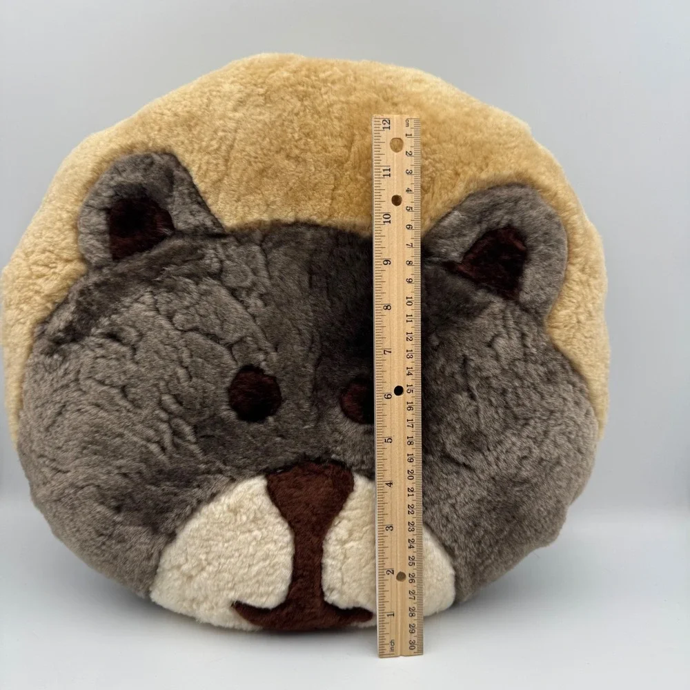Bighorn Sheepskin‎ Co. Bear Pillow Brown Genuine Sheepskin Round Plush Decor